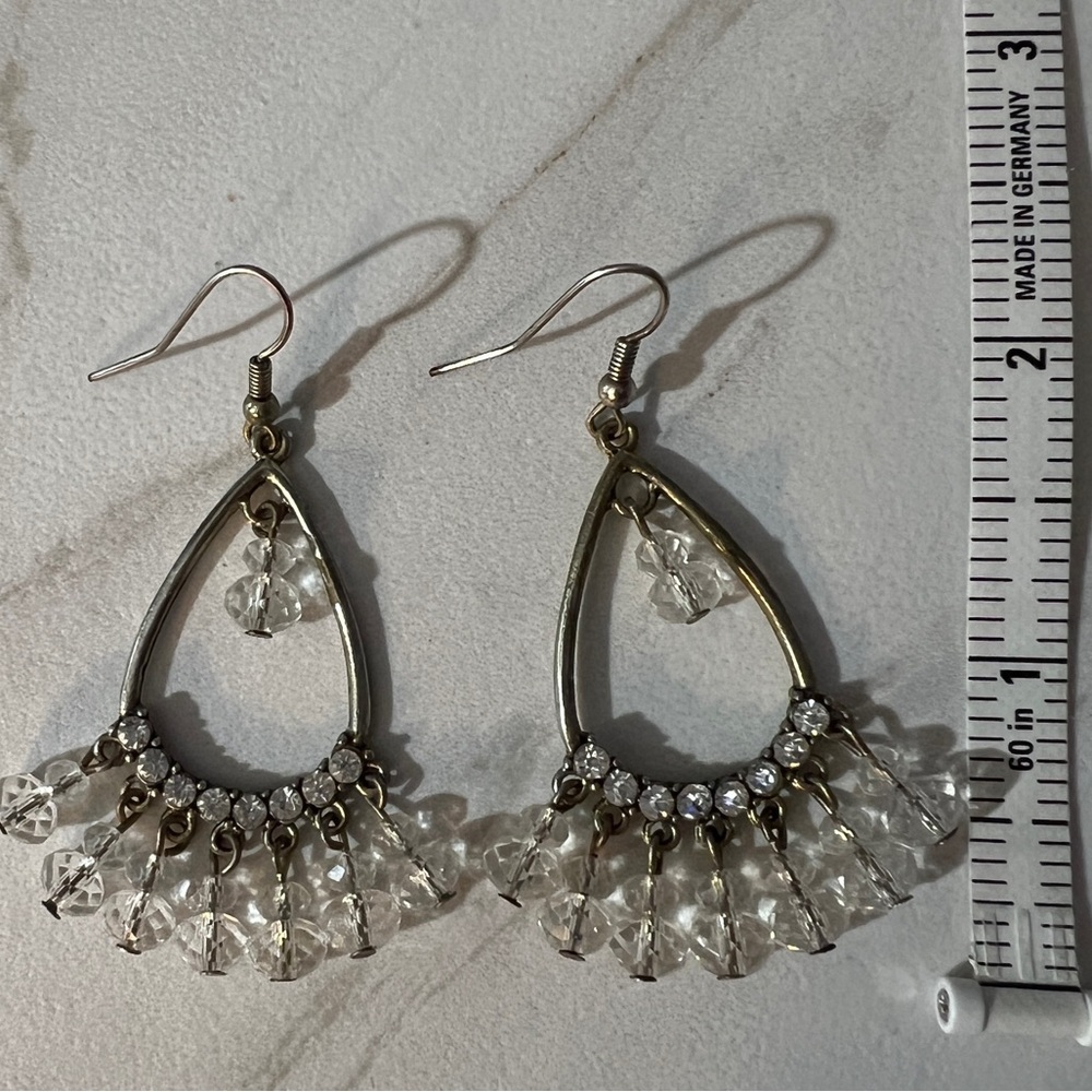 Elegant Vintage Gold and Crystal Teardrop Earrings - Picture 6 of 6